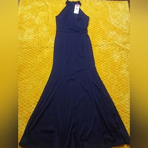 Strapless Blue and Yellow Prom Gown